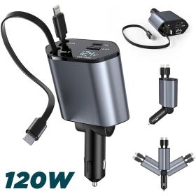 شاحن سيارة قابل للسحب 4 في 1 بقوة 120 واط -