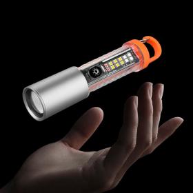 مصباح يدوي متعدد الوظائف بتقنية LED مع زوم وليزر و8 أوضاع إضاءة ومغناطيس مقاوم للماء للطوارئ والتخييم