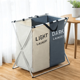 سلة غسيل قابلة للطي مع فاصلين لفرز الملابس