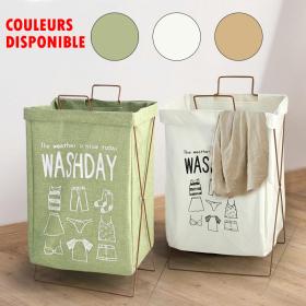 سلة غسيل قابلة للطي مع حامل حديدي بشكل X، عملية وسهلة التخزين.