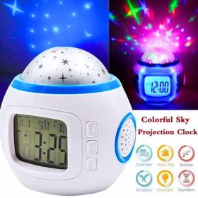 منبه رقمي LED مع عرض نجوم، مزود بتقويم، ميزان حرارة، ووظيفة الغفوة.