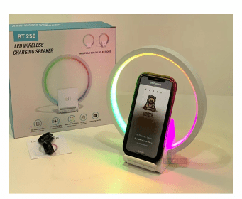 مصباح طاولة مع شاحن لاسلكي، مكبرات صوت بلوتوث قابلة لإعادة الشحن، دعم الشحن السريع 15W BT-256