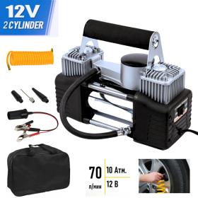 ضاغط مزدوج المكبس للسيارات ، 70 لتر / دقيقة ، خرطوم 3 أمتار ، 12 فولت